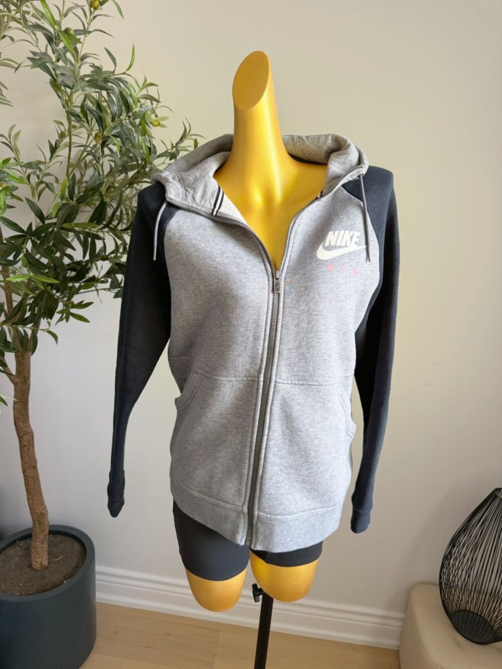 Nike Air Grey Black Colorblock Fleece Zip Hoodie L